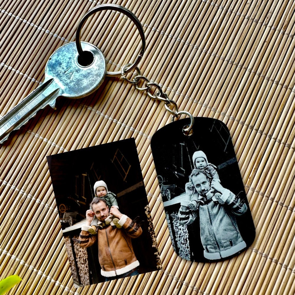 Custom Photo Keychain for Dad,Personalized Engraved Calendar Date Picture Keyring,Anniversary Gifts for Him,Fathers Day Gift,Daddy gift