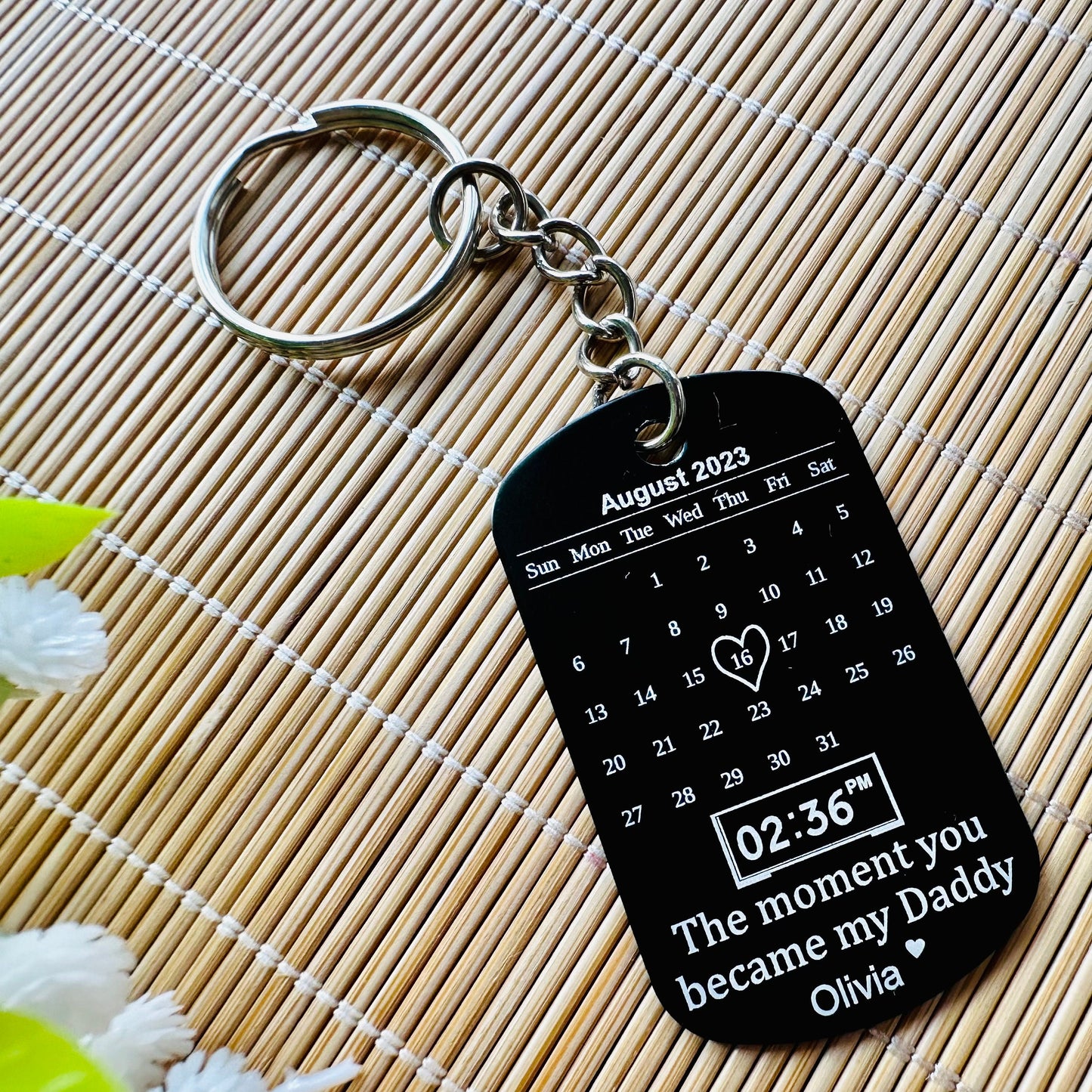 Custom Photo Keychain for Dad,Personalized Engraved Calendar Date Picture Keyring,Anniversary Gifts for Him,Fathers Day Gift,Daddy gift