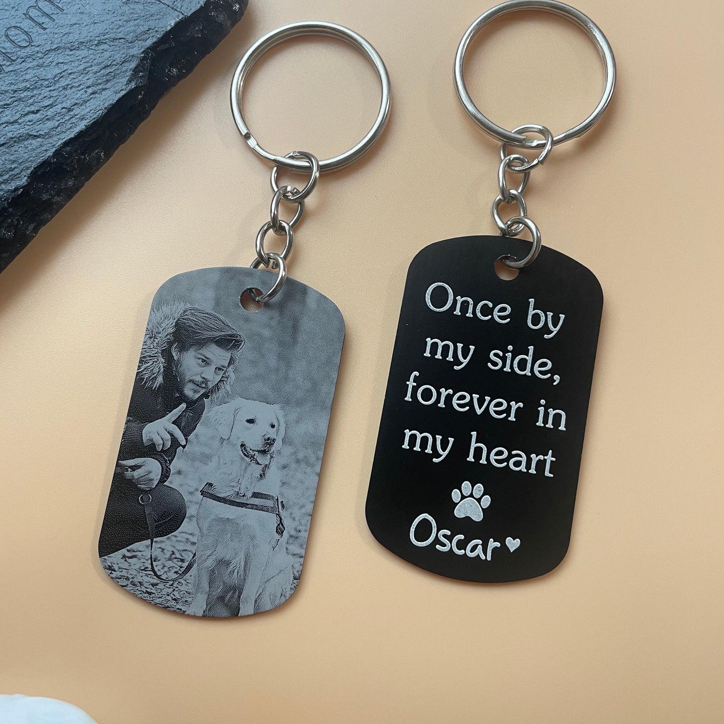 Personalised Pet Memorial Photo Engraving Keyring - Cat Dog Pet Loss Bereavement Grief Keychain| Paw Prints Keepsake - No Longer By My Side