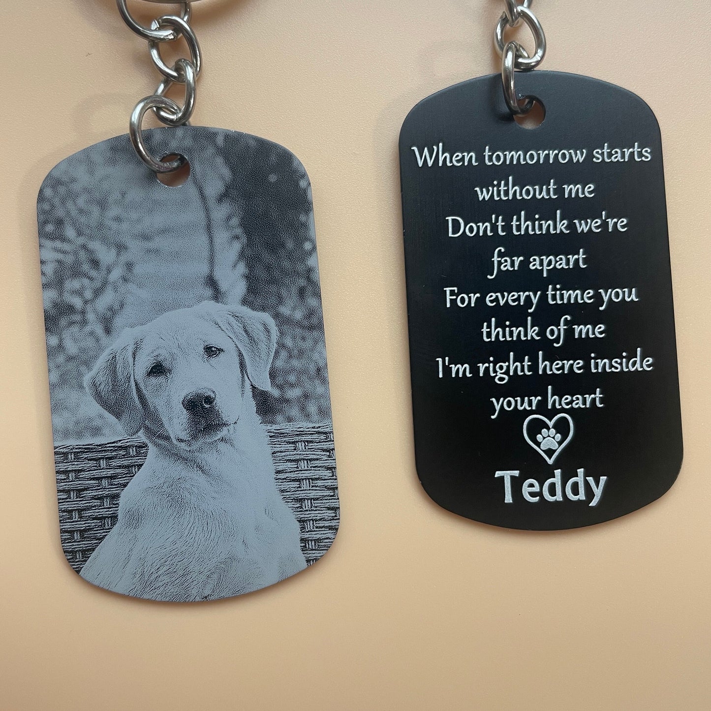 Personalised Pet Memorial Photo Engraving Keyring - Cat Dog Pet Loss Bereavement Grief Keychain| Paw Prints Keepsake - No Longer By My Side