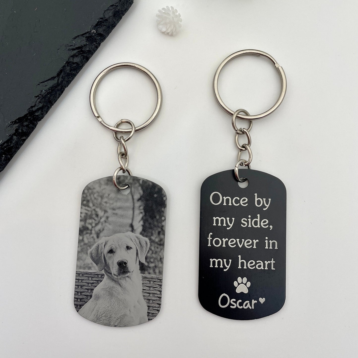 Personalised Pet Memorial Photo Engraving Keyring - Cat Dog Pet Loss Bereavement Grief Keychain| Paw Prints Keepsake - No Longer By My Side
