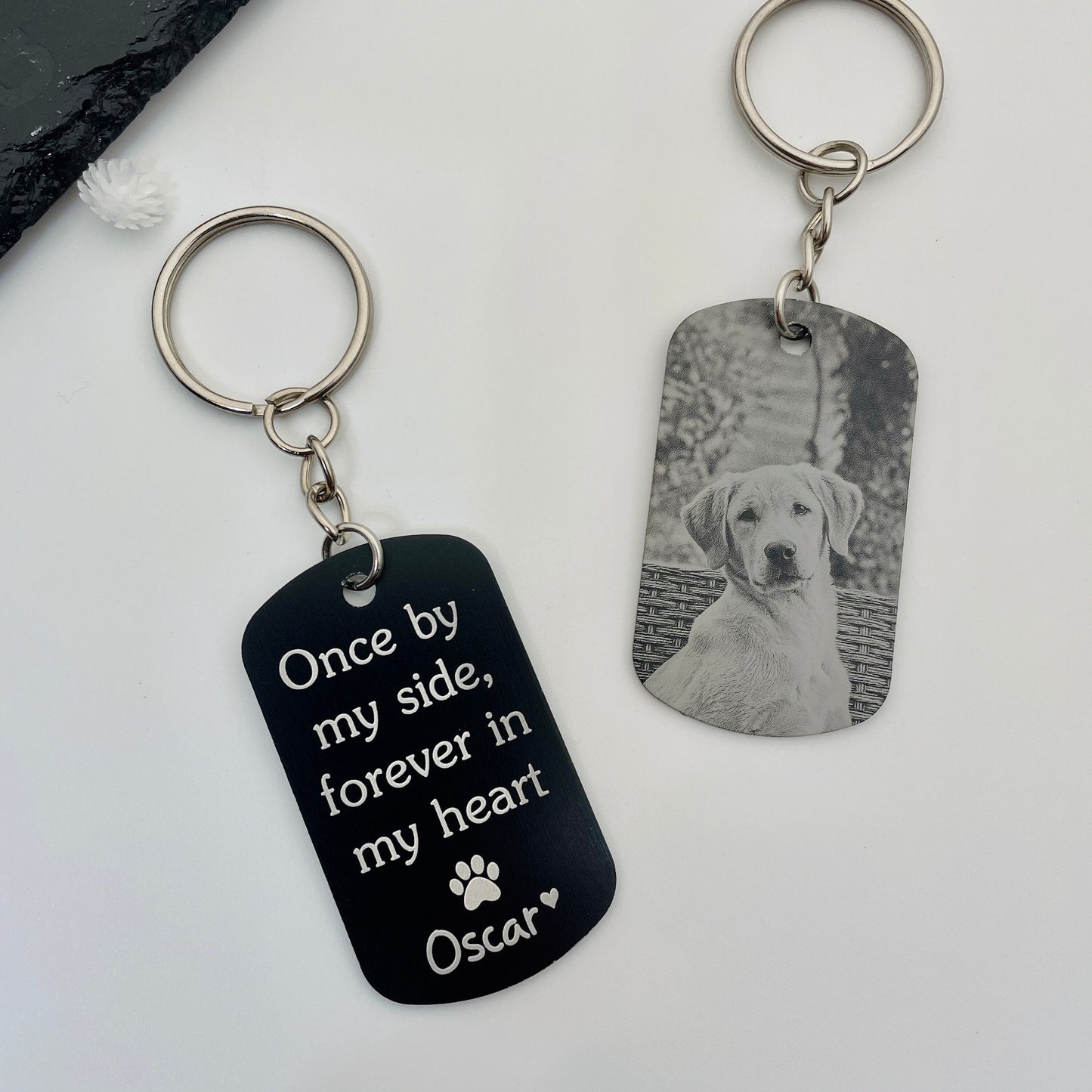 Personalised Pet Memorial Photo Engraving Keyring - Cat Dog Pet Loss Bereavement Grief Keychain| Paw Prints Keepsake - No Longer By My Side