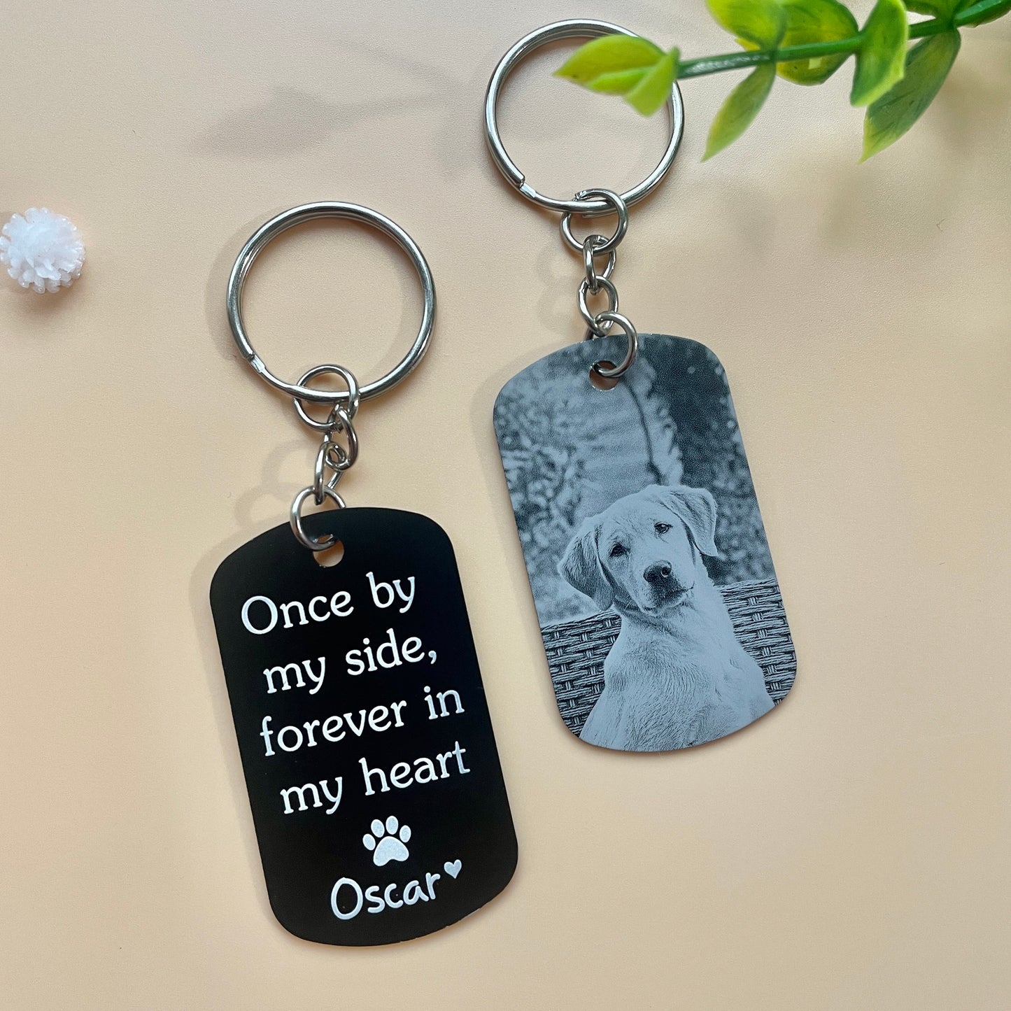 Personalised Pet Memorial Photo Engraving Keyring - Cat Dog Pet Loss Bereavement Grief Keychain| Paw Prints Keepsake - No Longer By My Side