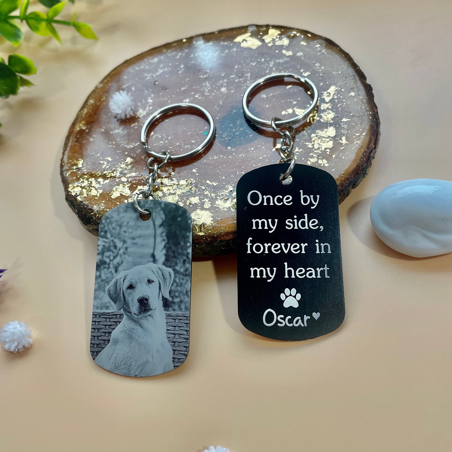 Personalised Pet Memorial Photo Engraving Keyring - Cat Dog Pet Loss Bereavement Grief Keychain| Paw Prints Keepsake - No Longer By My Side
