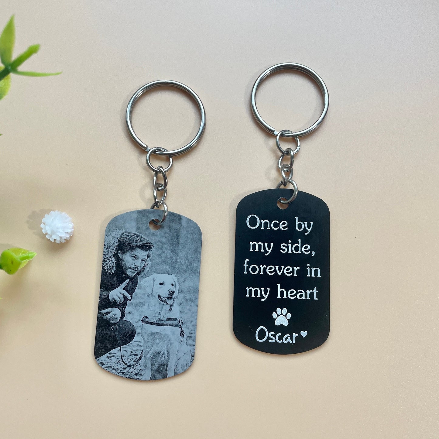 Personalised Pet Memorial Photo Engraving Keyring - Cat Dog Pet Loss Bereavement Grief Keychain| Paw Prints Keepsake - No Longer By My Side