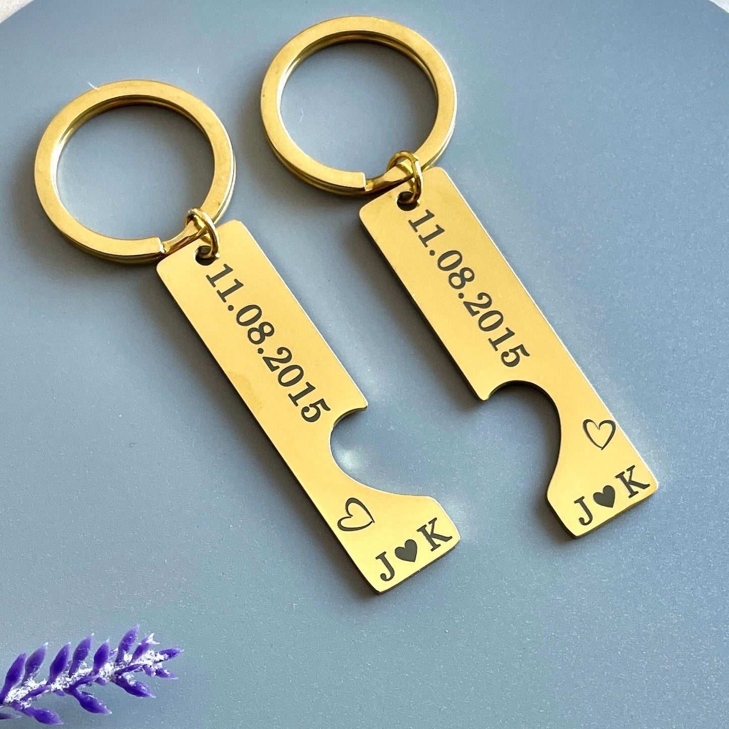 Custom Engraved Heart Couple Keychain Set, Wedding Date Keyring with Coordinates Anniversary Gift Engravable Date Keychain Gift from Him Her