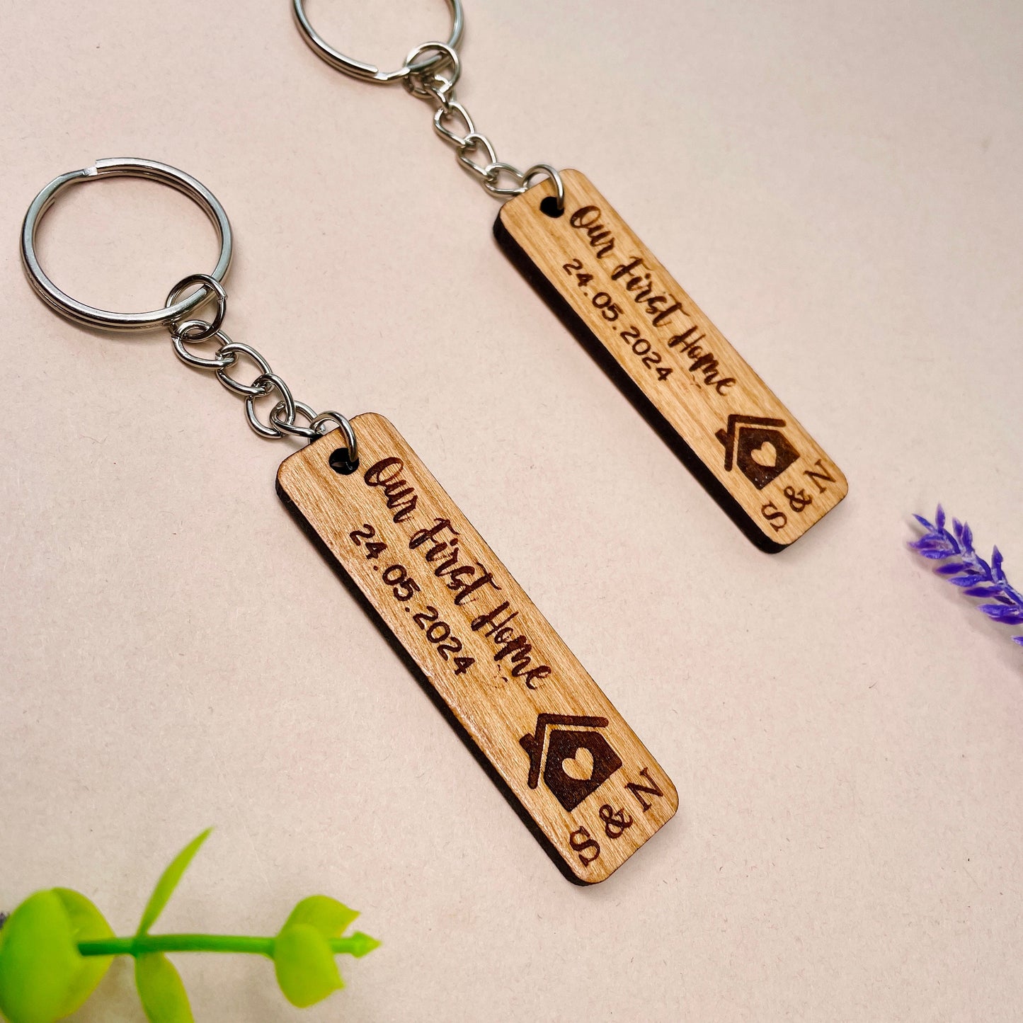 Our First Home Couples Keyrings, Personalised House Warming Key Chain, Set of 2 Moving House Gift, New Home Keyring, His & Hers Homeowner