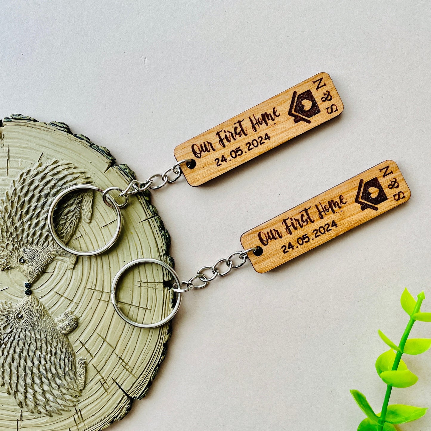 Our First Home Couples Keyrings, Personalised House Warming Key Chain, Set of 2 Moving House Gift, New Home Keyring, His & Hers Homeowner