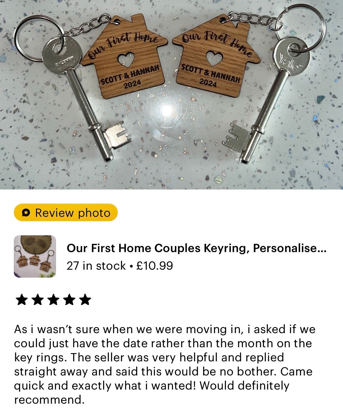 Our First Home Couples Keyring, Personalised House Warming Key Chain, Set of 2 Moving House Gift, New Home Keyrings, His & Hers Homeowner
