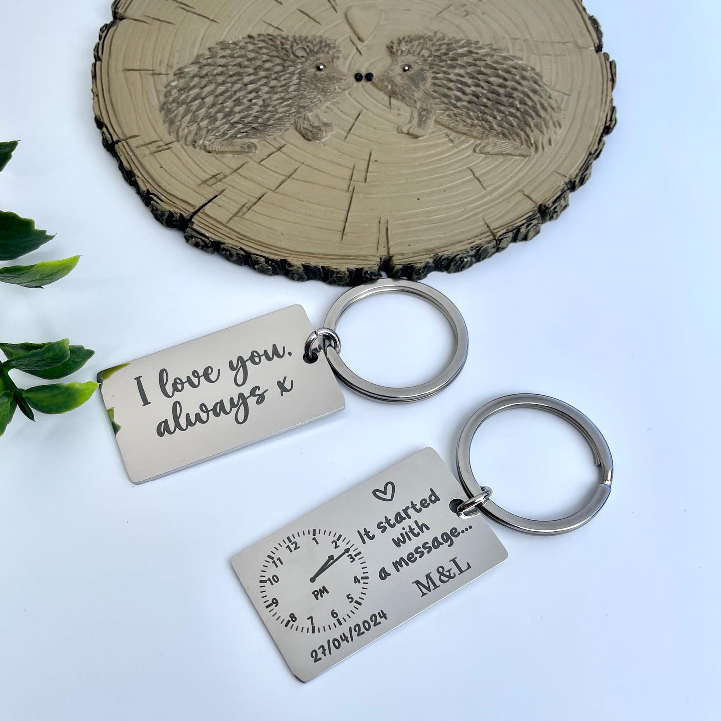 It Started with a Message... | Personalised Couples Anniversary Keyring - Custom Date and Time - Relationship Gift,Engravable Date Keychain