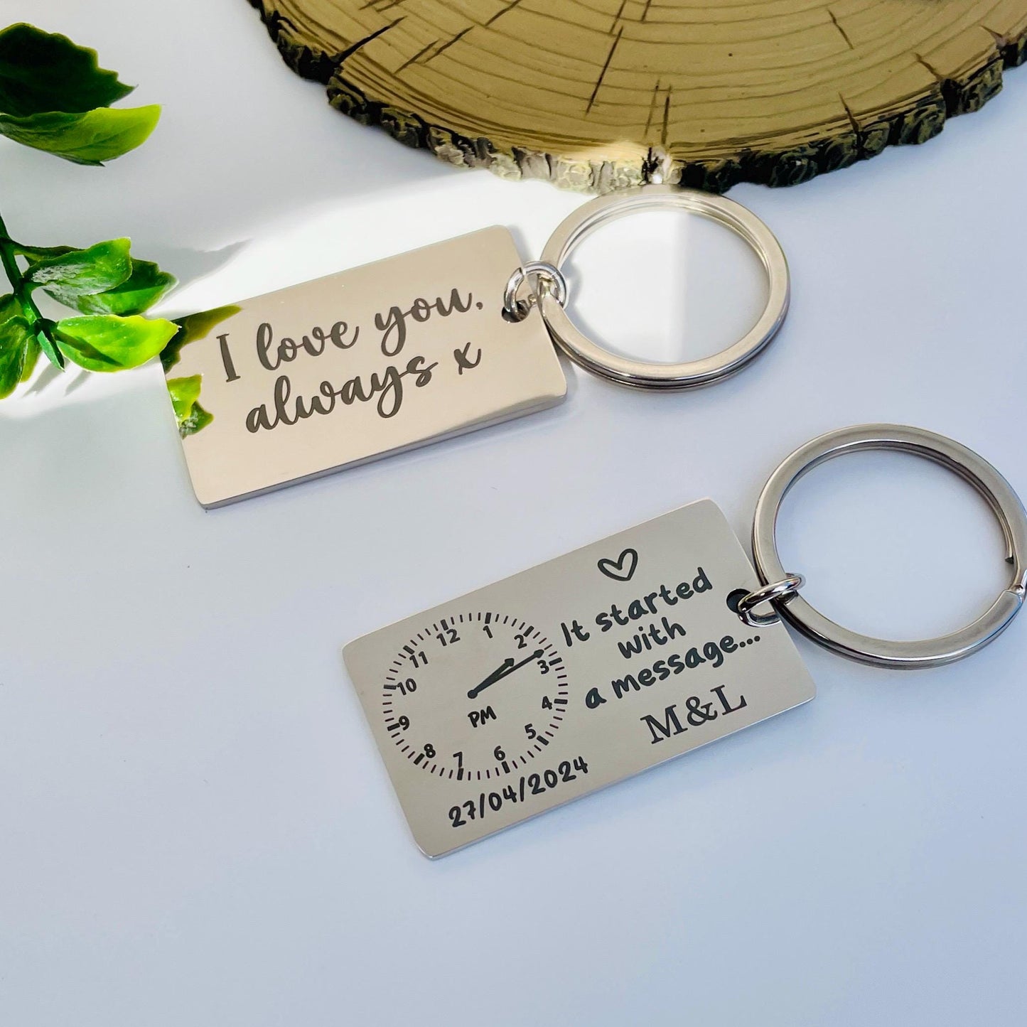 It Started with a Message... | Personalised Couples Anniversary Keyring - Custom Date and Time - Relationship Gift,Engravable Date Keychain