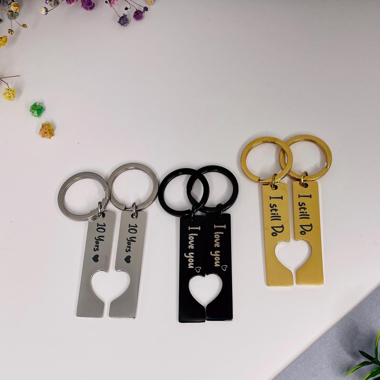 Personalised Engraved Heart Couple Keychain Set, Wedding Date Keyring with Coordinates Anniversary Gift Engravable Date Keychain,Key ring