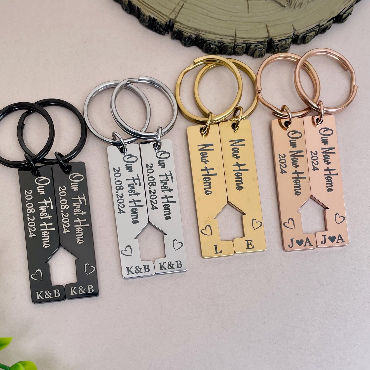 2x Our First Home Personalised Couples Keyring, New Home Keyrings, House Warming Key Chain, Moving House Gift, His & Hers Keyring Homeowner