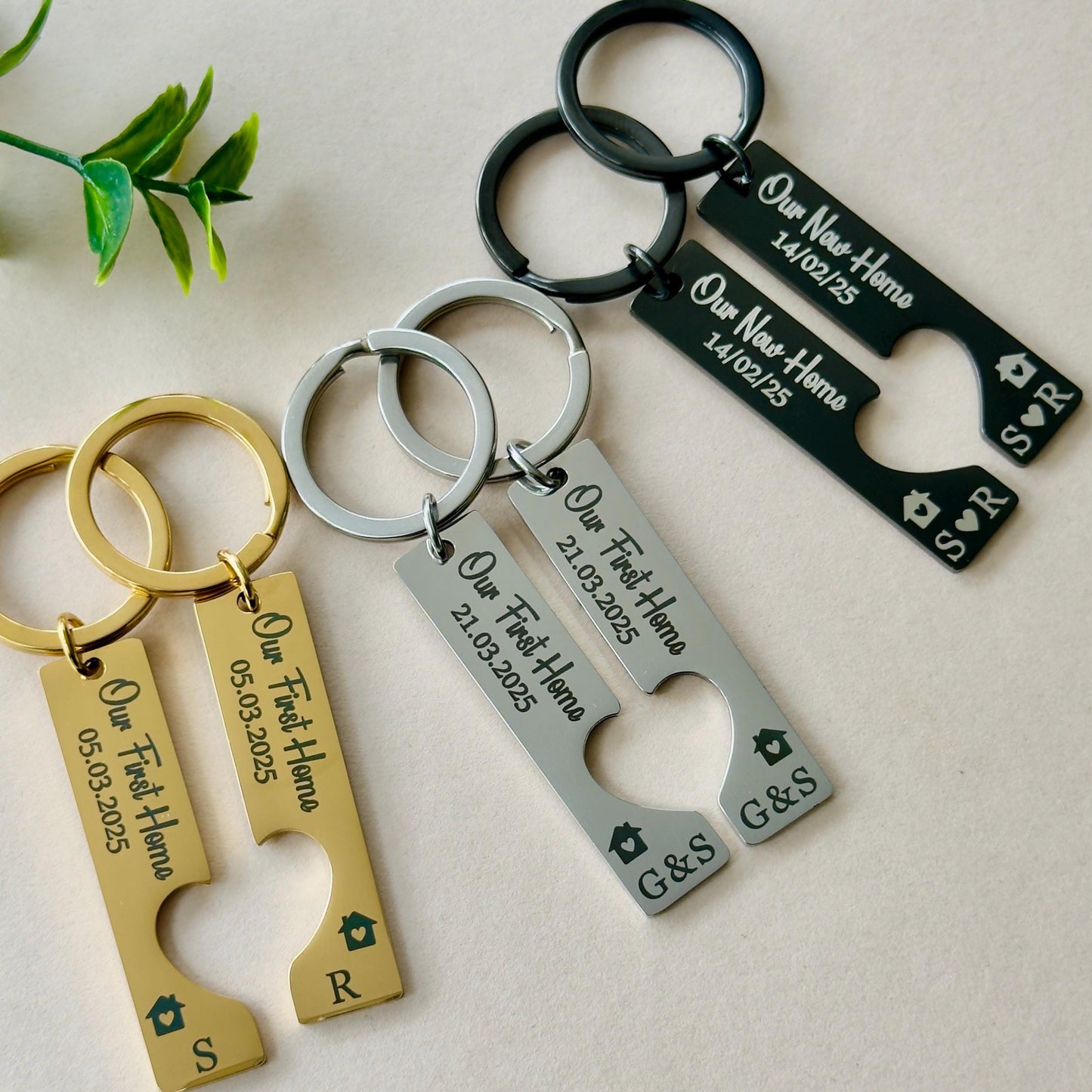 First Home Gift Keyrings | Personalised Couples Keychains | New Home Keepsake | Our First Home | Moving House Gift | Set of 2 Keychains