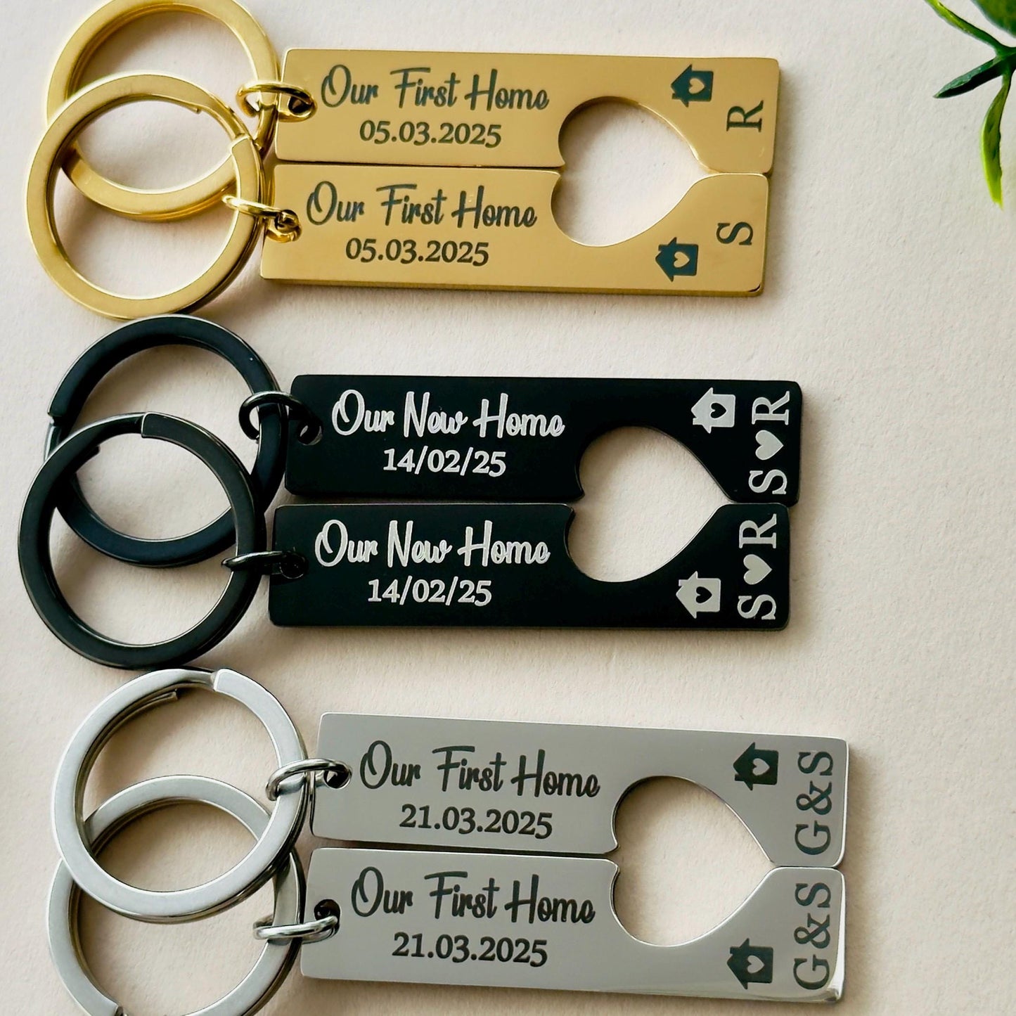 First Home Gift Keyrings | Personalised Couples Keychains | New Home Keepsake | Our First Home | Moving House Gift | Set of 2 Keychains