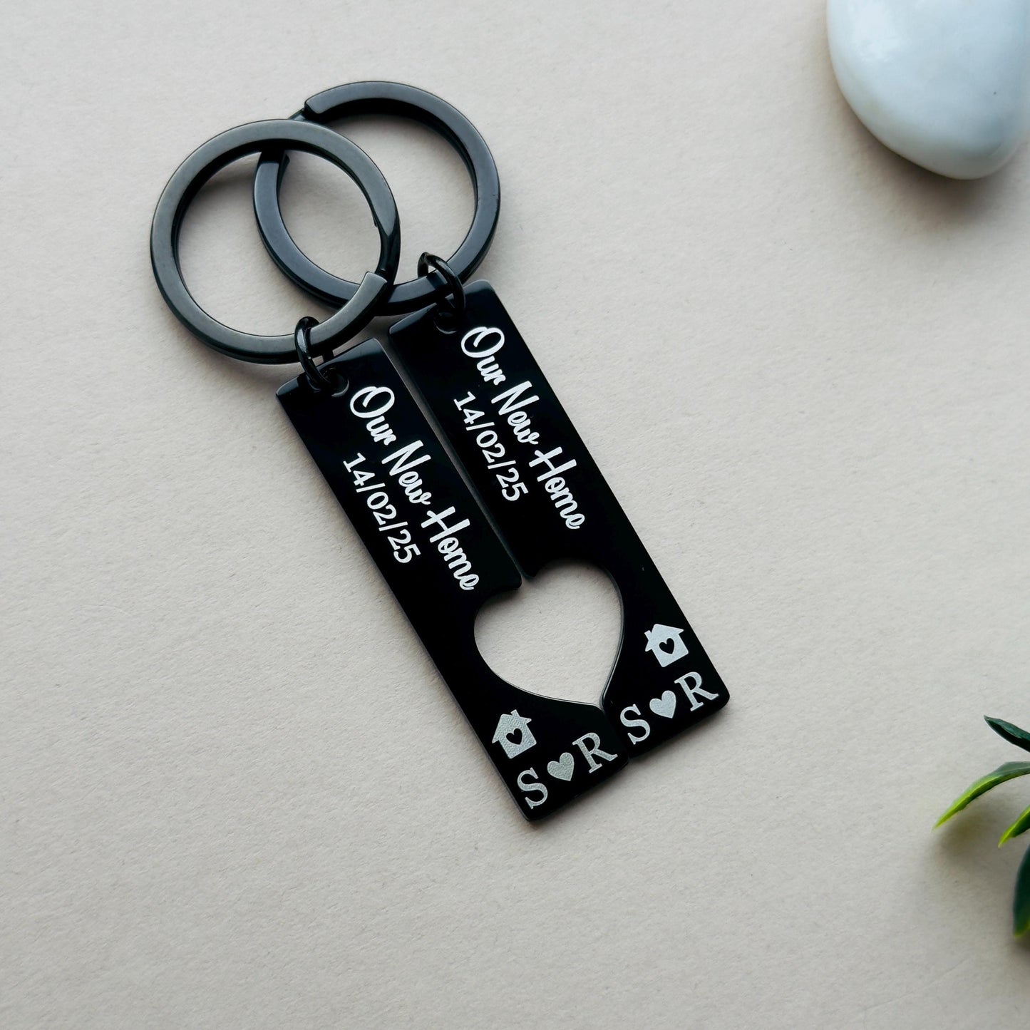 First Home Gift Keyrings | Personalised Couples Keychains | New Home Keepsake | Our First Home | Moving House Gift | Set of 2 Keychains