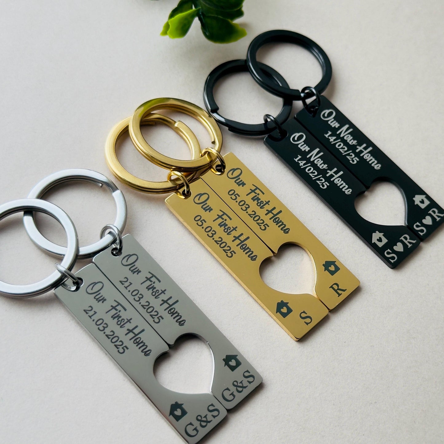 First Home Gift Keyrings | Personalised Couples Keychains | New Home Keepsake | Our First Home | Moving House Gift | Set of 2 Keychains