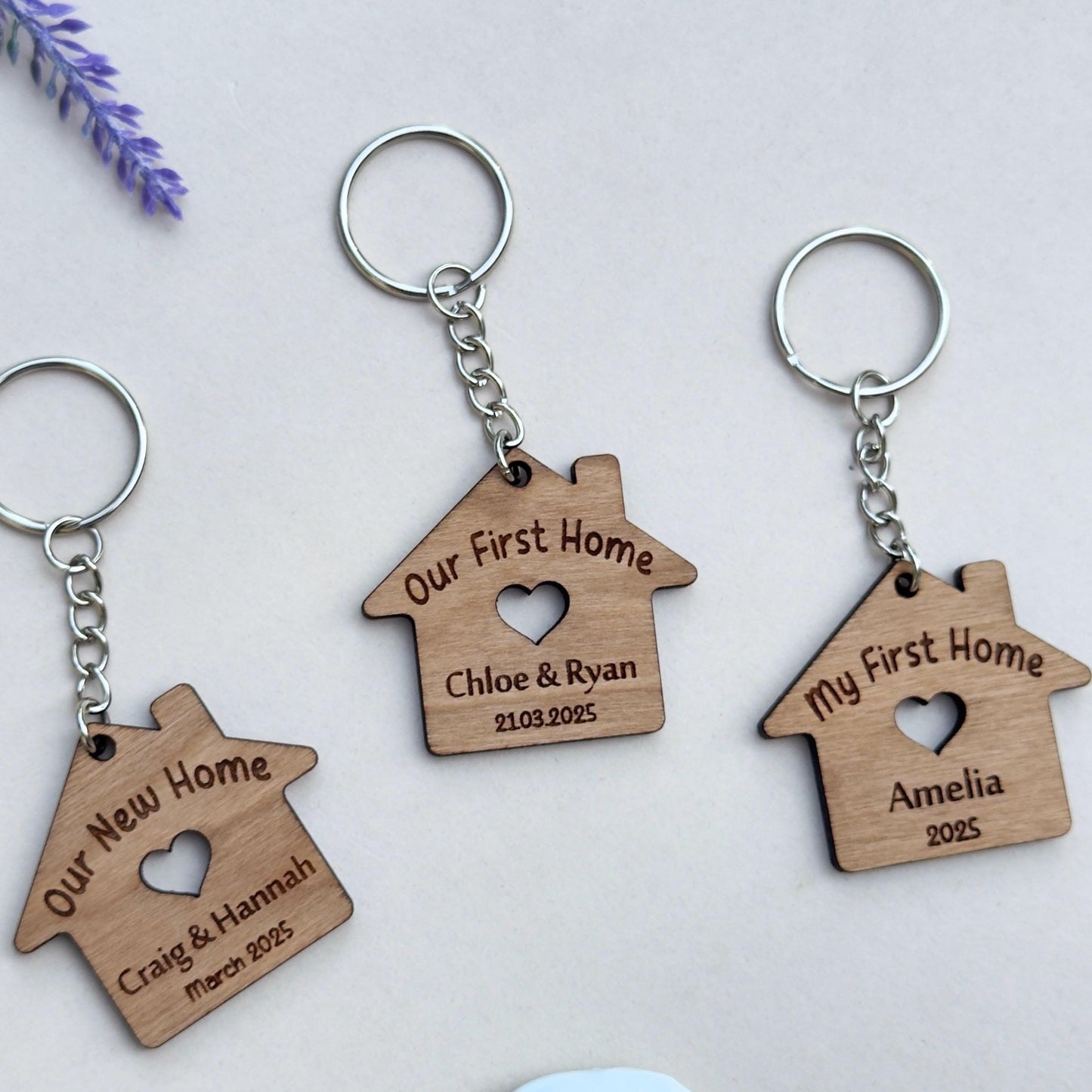 Our First Home Couples Keyring, Personalised House Warming Key Chain, Set of 2 Moving House Gift, New Home Keyrings, His & Hers Homeowner