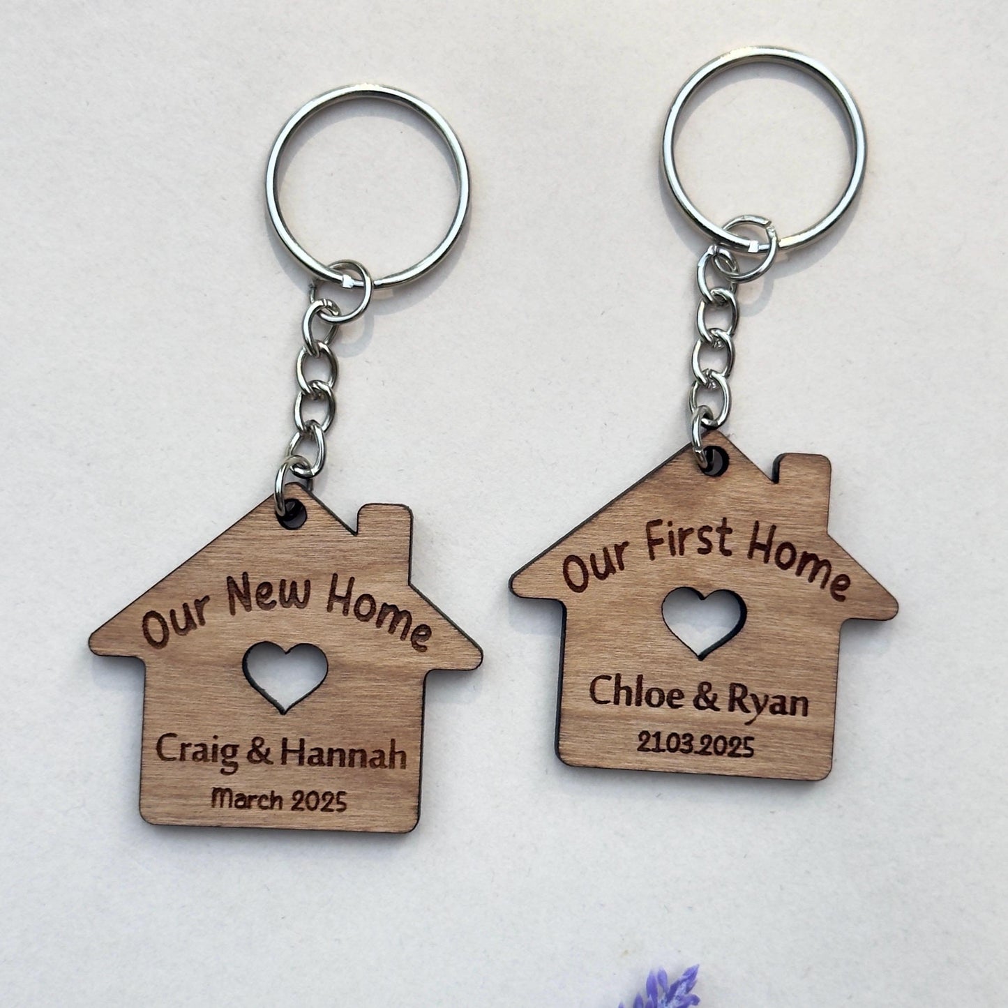 Our First Home Couples Keyring, Personalised House Warming Key Chain, Set of 2 Moving House Gift, New Home Keyrings, His & Hers Homeowner