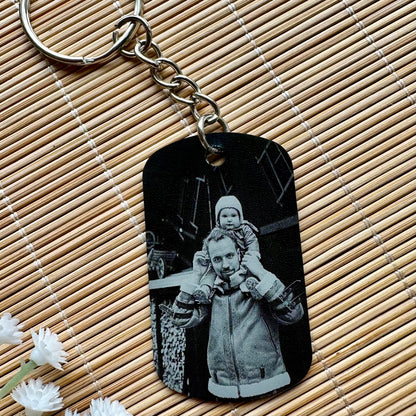 Custom Photo Keychain for Dad,Personalized Engraved Calendar Date Picture Keyring,Anniversary Gifts for Him,Fathers Day Gift,Daddy gift