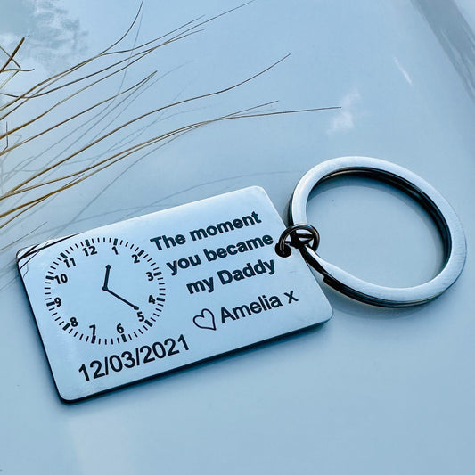 The Moment You Became My Daddy Keychain First Dad New Dad Keychain New Mummy Key Ring Personalised Gift Baby Shower Gift Father's Day Gifts