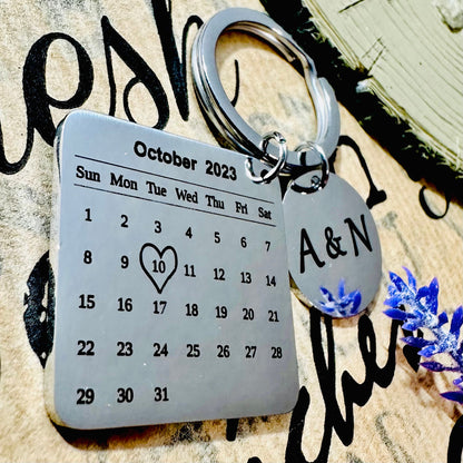 Personalised Calendar Keyring | Engraved Date Gift | Keychain Name | Couple Keychain | Wedding Gift | Birthday Gift | Anniversary Gift