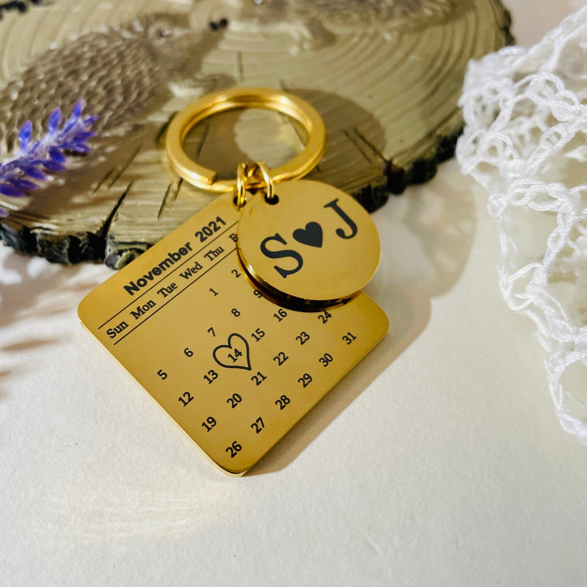 Personalised Calendar Keyring | Engraved Date Gift | Keychain Name | Couple Keychain | Wedding Gift | Birthday Gift | Anniversary Gift