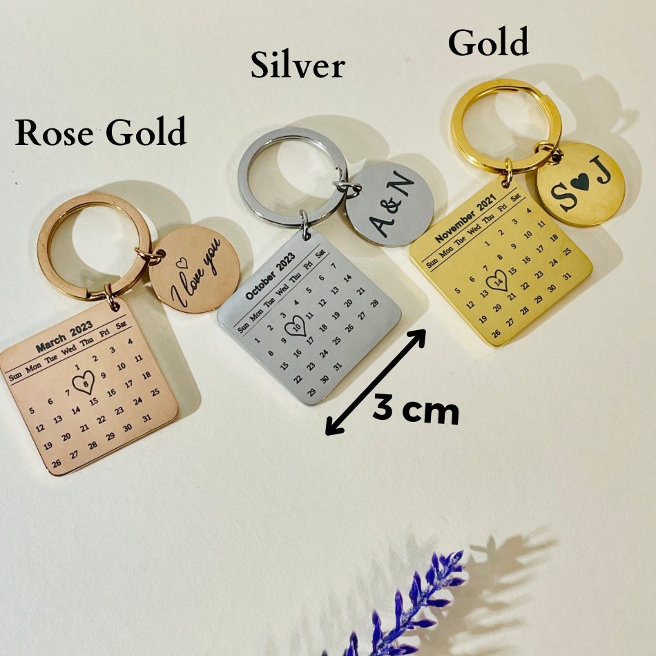Personalised Calendar Keyring | Engraved Date Gift | Keychain Name | Couple Keychain | Wedding Gift | Birthday Gift | Anniversary Gift