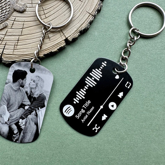 Spotify Code Keyring - Personalised Metal Valentines Music Gift - Photo Keyring - Wedding Song, Anniversary Keepsake, Favourite Song, Music Lover Present