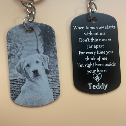 Personalised Pet Memorial Photo Engraving Keyring - Cat Dog Pet Loss Bereavement Grief Keychain| Paw Prints Keepsake - No Longer By My Side
