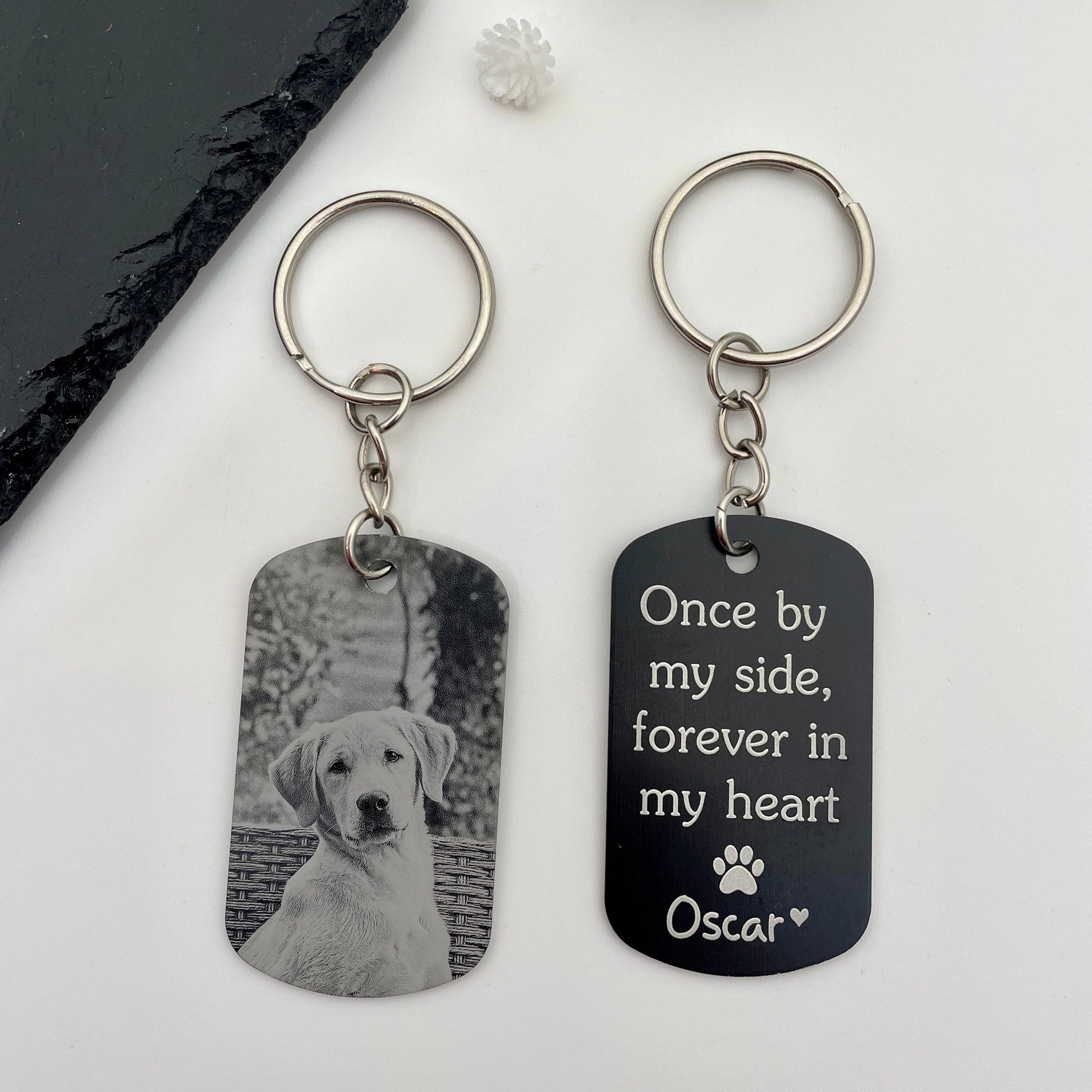 Personalised Pet Memorial Photo Engraving Keyring - Cat Dog Pet Loss Bereavement Grief Keychain| Paw Prints Keepsake - No Longer By My Side
