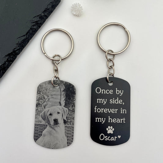 Personalised Pet Memorial Photo Engraving Keyring - Cat Dog Pet Loss Bereavement Grief Keychain| Paw Prints Keepsake - No Longer By My Side