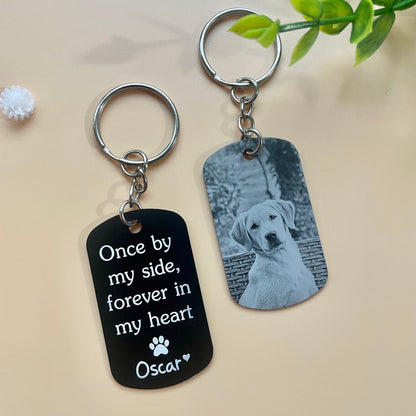 Personalised Pet Memorial Photo Engraving Keyring - Cat Dog Pet Loss Bereavement Grief Keychain| Paw Prints Keepsake - No Longer By My Side