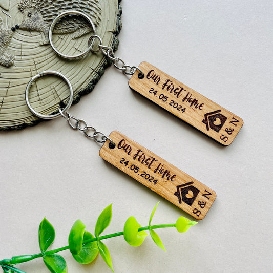 Our First Home Couples Keyrings, Personalised House Warming Key Chain, Set of 2 Moving House Gift, New Home Keyring, His & Hers Homeowner
