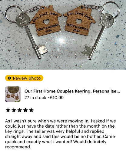 Our First Home Couples Keyring, Personalised House Warming Key Chain, Set of 2 Moving House Gift, New Home Keyrings, His & Hers Homeowner