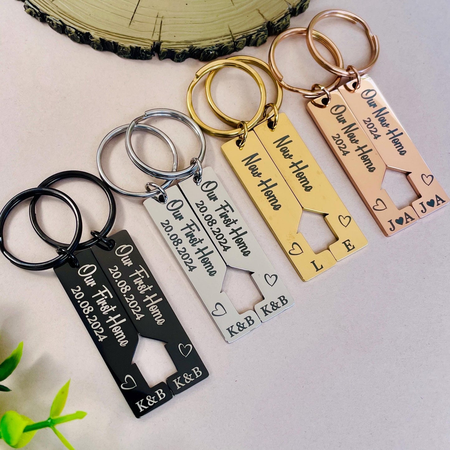 2x Our First Home Personalised Couples Keyring, New Home Keyrings, House Warming Key Chain, Moving House Gift, His & Hers Keyring Homeowner
