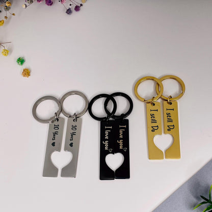 Personalised Engraved Heart Couple Keychain Set, Wedding Date Keyring with Coordinates Anniversary Gift Engravable Date Keychain,Key ring