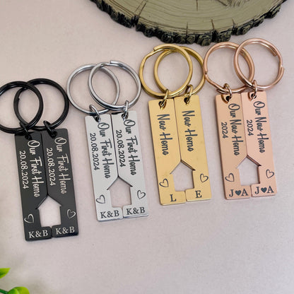 2x Our First Home Personalised Couples Keyring, New Home Keyrings, House Warming Key Chain, Moving House Gift, His & Hers Keyring Homeowner