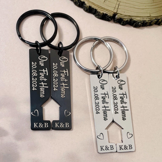 2x Our First Home Personalised Couples Keyring, New Home Keyrings, House Warming Key Chain, Moving House Gift, His & Hers Keyring Homeowner