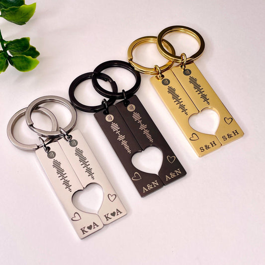 Personalised Spotify Keychain - Custom Engraved Heart Keyring for Couples | Music Keyring, Song Keychain, Anniversary Gift, Wedding Date