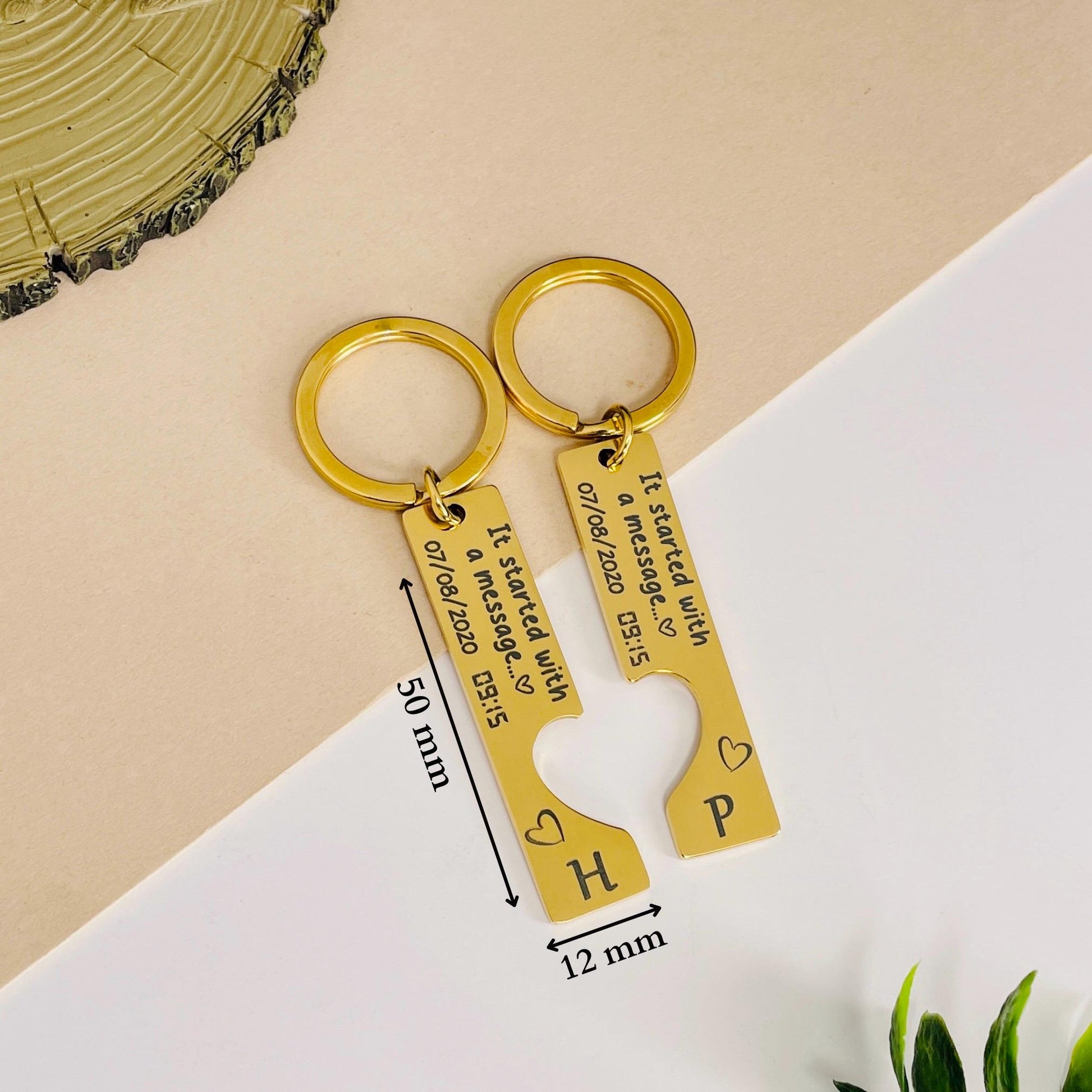 It Started With a Message Keychain | Personalized Date & Time Couple Keyring Set | Romantic Gift for Anniversary, Wedding, Valentine's Day