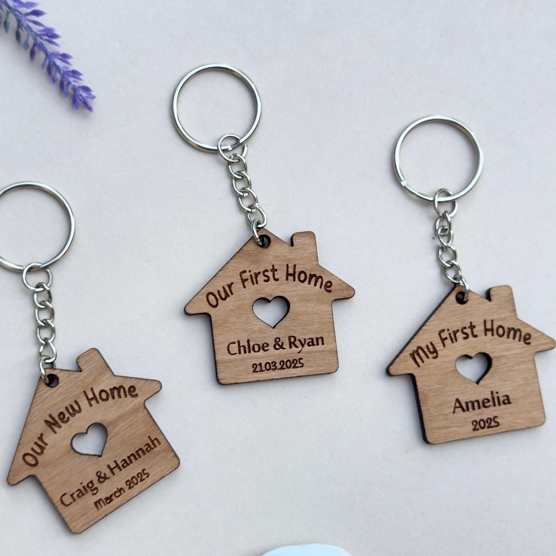 Our First Home Couples Keyring, Personalised House Warming Key Chain, Set of 2 Moving House Gift, New Home Keyrings, His & Hers Homeowner