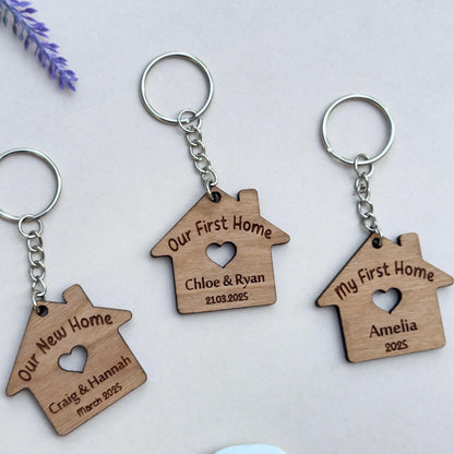 Our First Home Couples Keyring, Personalised House Warming Key Chain, Set of 2 Moving House Gift, New Home Keyrings, His & Hers Homeowner