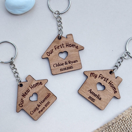 Our First Home Couples Keyring, Personalised House Warming Key Chain, Set of 2 Moving House Gift, New Home Keyrings, His & Hers Homeowner