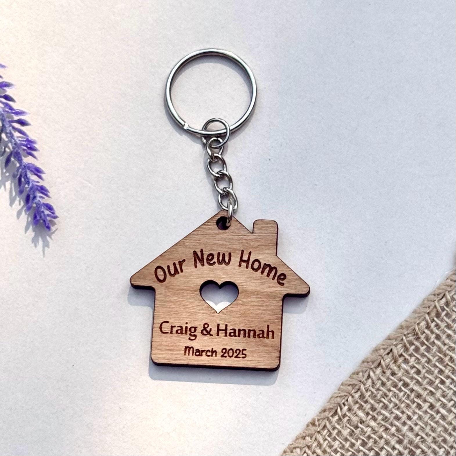 Our First Home Couples Keyring, Personalised House Warming Key Chain, Set of 2 Moving House Gift, New Home Keyrings, His & Hers Homeowner