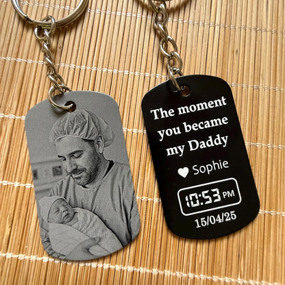 Personalised Daddy Photo Keyring - The Moment You Became My Daddy | Personalised New Born Baby Gift | First Fathers Day Gift, Gifts for Dad