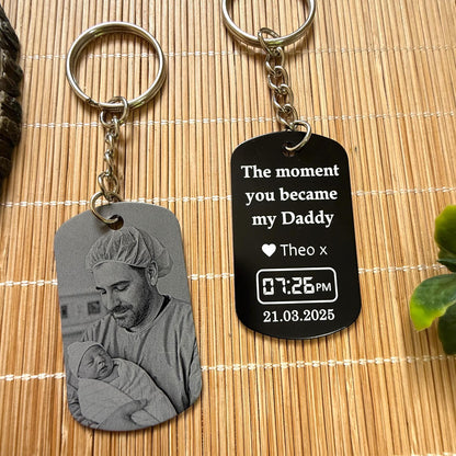 Personalised Daddy Photo Keyring - The Moment You Became My Daddy | Personalised New Born Baby Gift | First Fathers Day Gift, Gifts for Dad