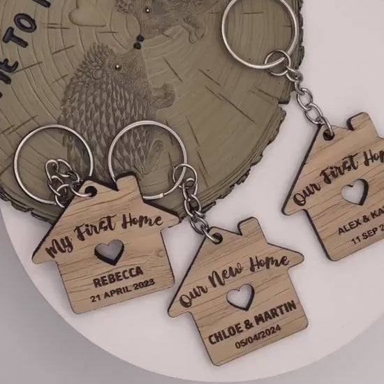Our First Home Couples Keyring, Personalised House Warming Key Chain, Set of 2 Moving House Gift, New Home Keyrings, His & Hers Homeowner