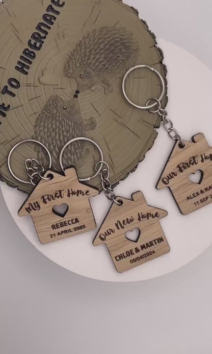 Our First Home Couples Keyring, Personalised House Warming Key Chain, Set of 2 Moving House Gift, New Home Keyrings, His & Hers Homeowner