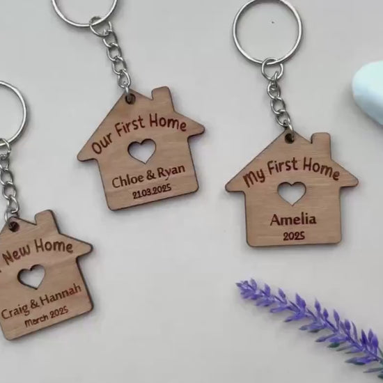Our First Home Couples Keyring, Personalised House Warming Key Chain, Set of 2 Moving House Gift, New Home Keyrings, His & Hers Homeowner